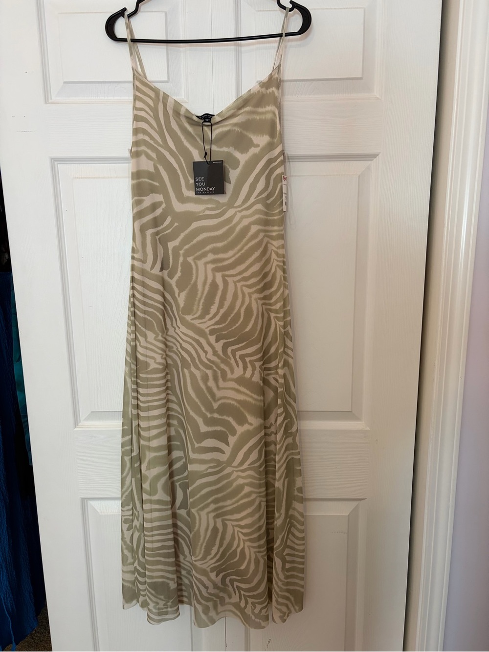 See You Monday Olive Zebra-Print Slip Maxi Dress